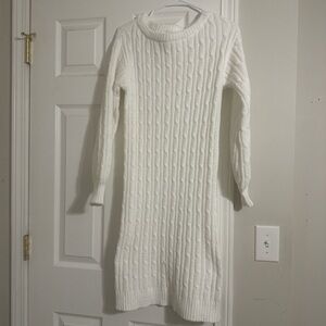 Sweater White Long Sleeve Cable Knit Dress